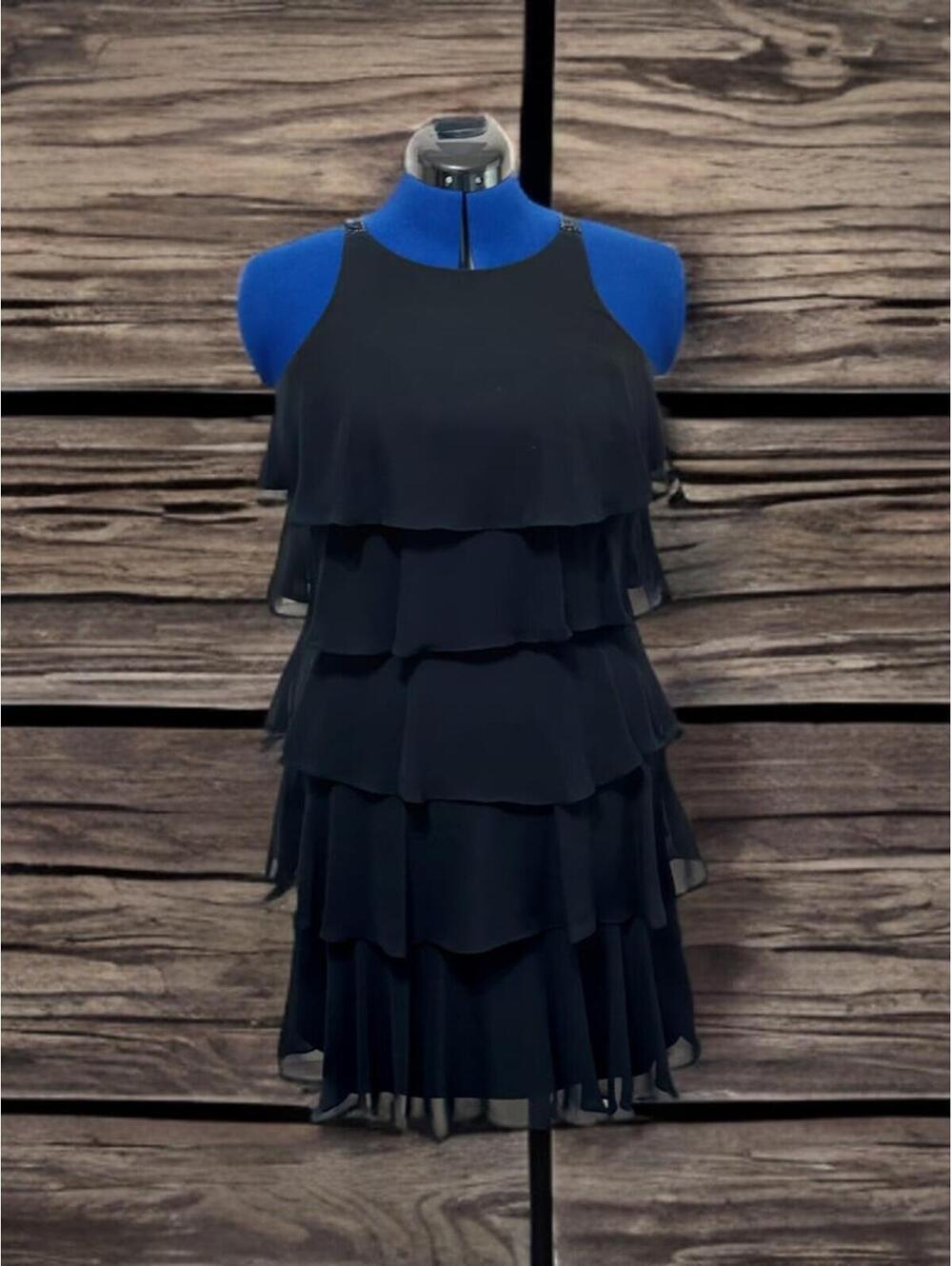 Women’s Black Tiered Ruffle Dress Sleeveless Layered Cocktail Party Dress